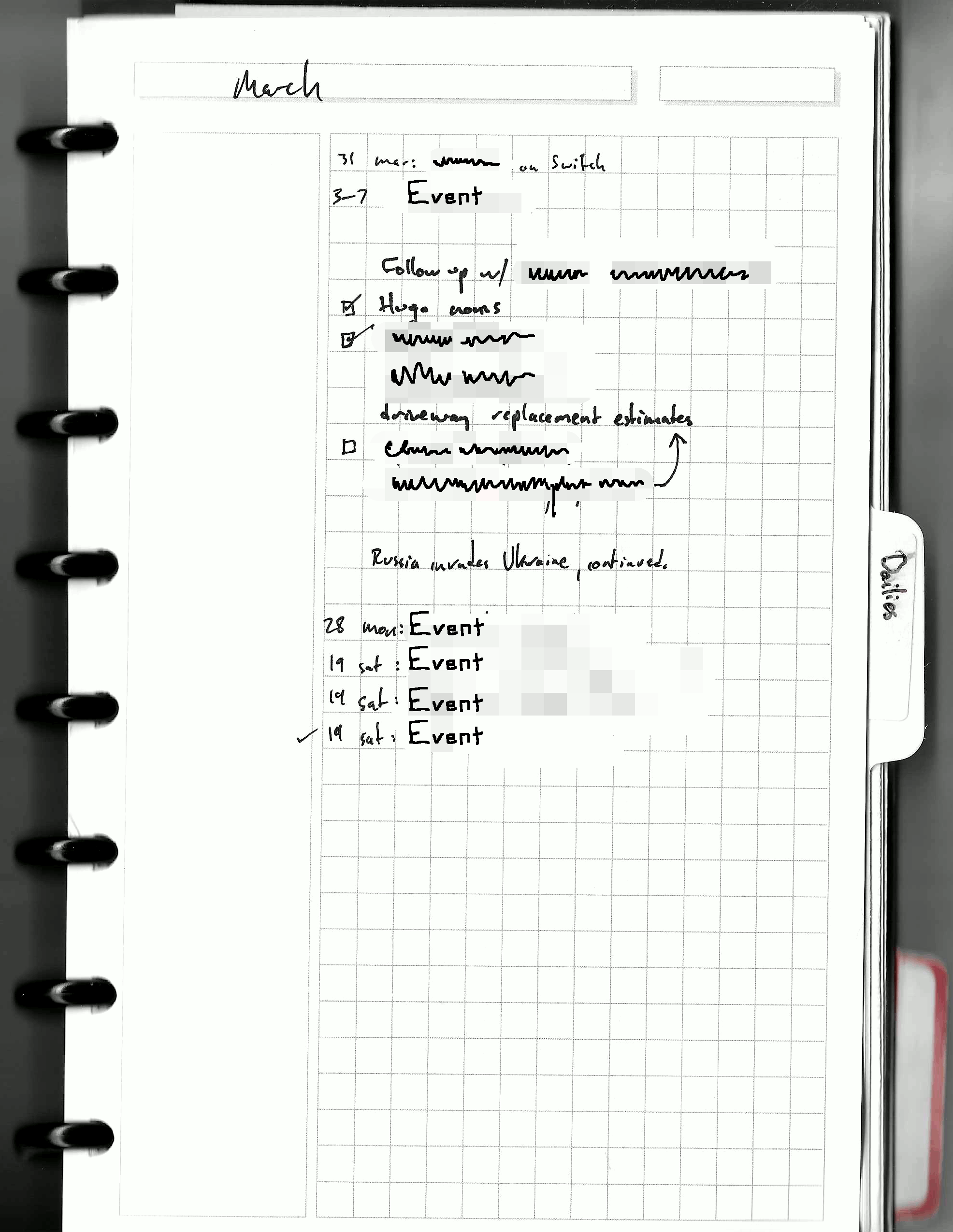 A month page is basically just a list of tasks, some of which have dates and some of which have checkboxes.